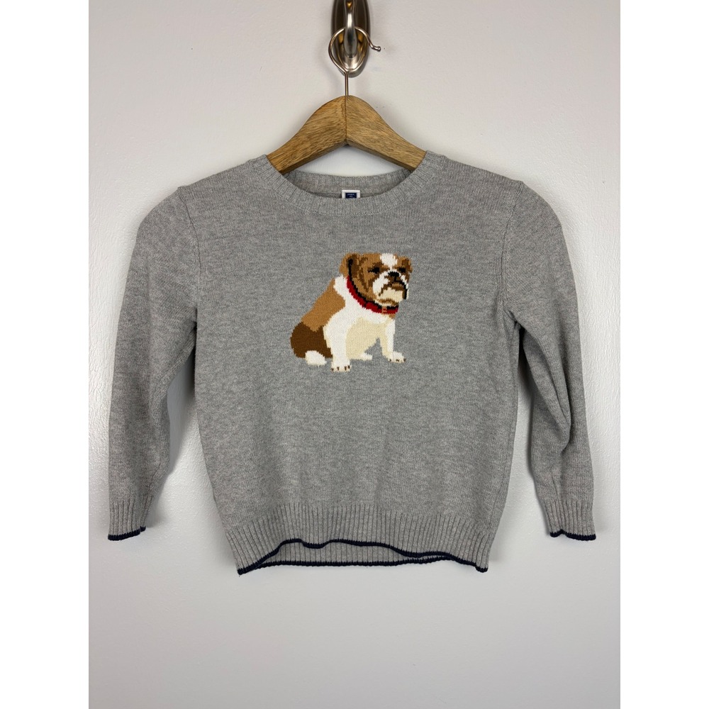 Janie and Jack Boys Heathered Gray Cotton Bulldog Pullover Sweater Sz 5 Toddler